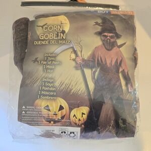 Boys Corn Goblin Halloween Costume Size 8-10 4‎ Piece Set Tunic Pants Mask Hat